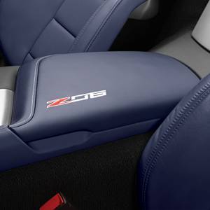 GM Accessories - GM Accessories 23296456 - Floor Console Lid in Blue Leather with Z06 Logo [2015-17 Corvette]