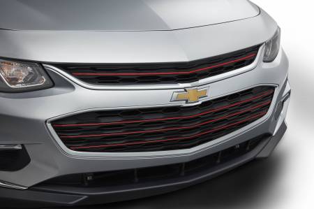 GM Accessories - GM Accessories 84188547 - Grille in Black with Chrome Surround, Cajun Red Tintcoat Inserts, and Bowtie Logo [2016-18 Malibu]