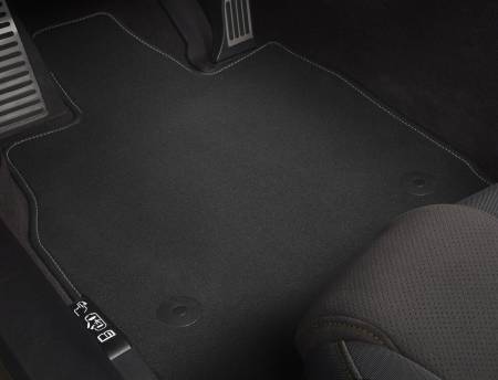 GM Accessories - GM Accessories 84542725 - C8 Corvette First Row Carpeted Floor Mats in Jet Black with Sky Cool Grey Binding