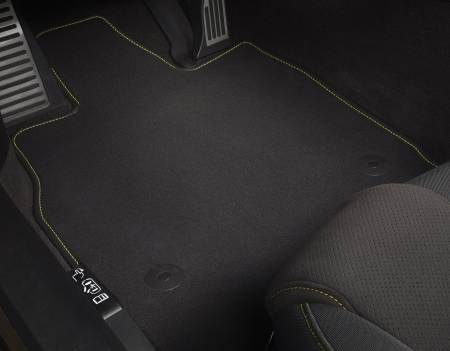 GM Accessories - GM Accessories 84542726 - C8 Corvette First Row Carpeted Floor Mats in Jet Black with Lark Yellow Binding