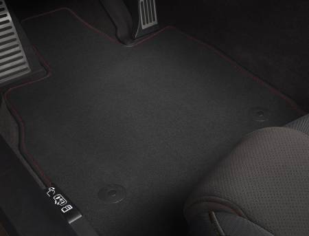 GM Accessories - GM Accessories 84542727 - C8 Corvette First Row Carpeted Floor Mats in Jet Black with Torch Red Binding