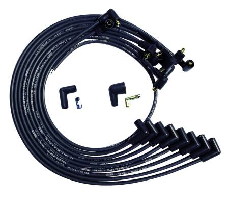 Moroso - Moroso 51044 - Wire Set Moroso Ultra BBC Under The Header 90 Deg Plug Non HEI Dist Unsleeved, Black Wire