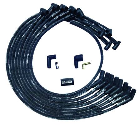 Moroso - Moroso 51530 - Wire Set Moroso Ultra SBC Under The Header 135 Deg Plug End HEI Sleeved, Black Wire