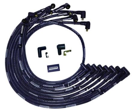 Moroso - Moroso 51544 - Wire Set Moroso Ultra BBC Under The Header 90 Deg Plug End Non HEI Sleeved, Black Wire