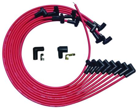 Moroso - Moroso 52028 - Wire Set Moroso Ultra SBC Under The Header 90 Deg Plug Hei, Red Wire