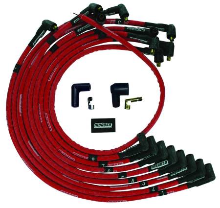 Moroso - Moroso 52526 - Wire Set Moroso Ultra Red Sleeved SBC Ovc 90Deg Plug Non-HEI Red Wire