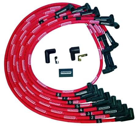 Moroso - Moroso 52528 - Wire Set Moroso Ultra Red Sleeved SBC Under The Header 90 Deg Plug Boots Hei