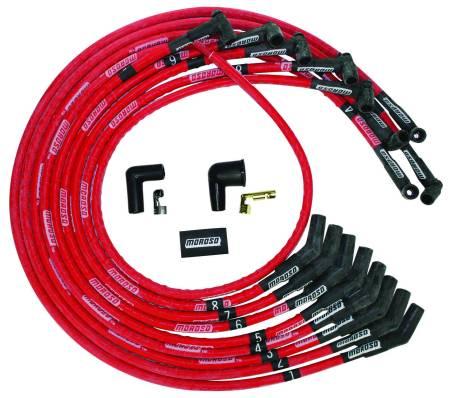 Moroso - Moroso 52530 - Wire Set Moroso Ultra Sleeved Red SBC Under The Header 135 Deg Plug Boots Hei