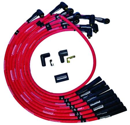Moroso - Moroso 52541 - Wire Set Moroso Ultra Sleeved BBC Over The Valve Cover Str Plug Boots Non-Hei, Red Wire