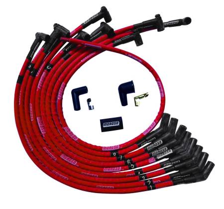 Moroso - Moroso 52570 - Wire Set Moroso Ultra Sleeved Red SB Ford 260, 289, 302 135 Deg Plug Boots Hei, Red Wire
