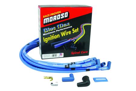 Moroso - Moroso 72402 - Ignition Wire Set, Spiral Core, Sleeved, SBC, HEI, Blue, 90 Degree