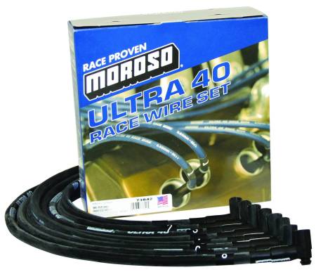 Moroso - Moroso 73842 - Ignition Wire Set, Ultra 40, Sleeved, SBC, Jesel Front Drive Distributor, 90 Degree, Black