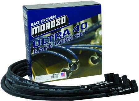 Moroso - Moroso 73843 - Ignition Wire Set, Ultra 40, Sleeved, BBC, Jesel Front Drive Disributor, 90 Degree, Black