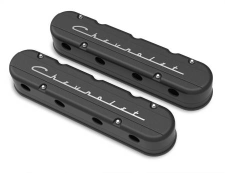 Holley - Holley 241-177 - 2-Piece "Chevrolet" Script Valve Cover - Gen Iii/Iv Ls - Satin Black Machined