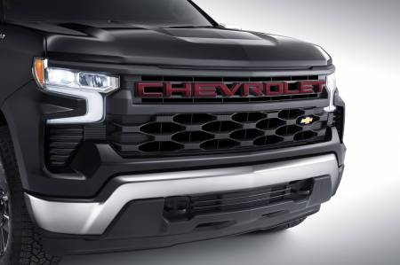 GM Accessories - GM Accessories 85529035 - Grille in Black with Chevrolet Script Lettering in Red (for Vehicles without HD Surround Vision Camera) [2022 Silverado]