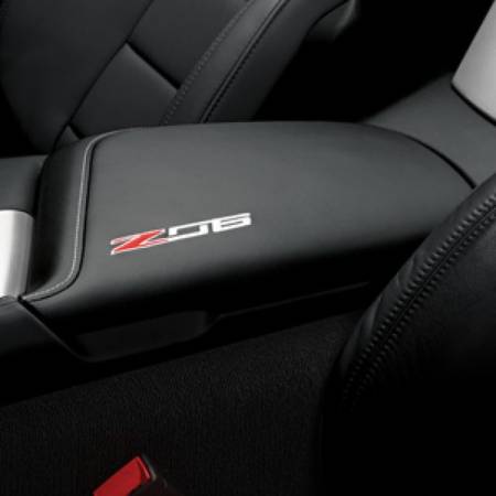 GM Accessories - GM Accessories 84539773 - Floor Console Lid in Jet Black Leather with Gray Stitching and Z06Logo [C7 Corvette]
