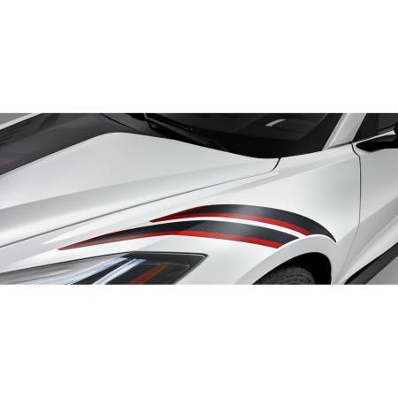 GM Accessories - GM Accessories 84290343 - C8 Corvette Fender Hash Marks in Carbon Flash Metallic with Edge Red Accents