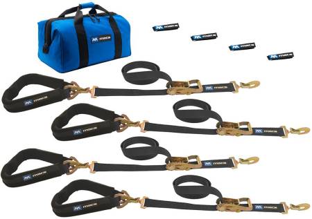 Mac's Tie Downs - Mac's Tie Downs 511608 - Pro Pack Black 2" x 8' Sewn Fixed End Ratchet Straps and (Axle Strap Black 2" x 24")