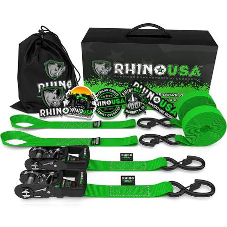 Rhino USA - Rhino USA HDKIT-2PK-GRN - 1.6'' X 8' HD Ratchet Tie-Down Set (2-Pack Green)