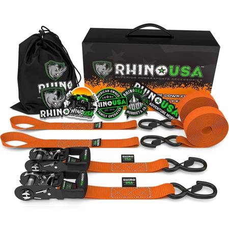 Rhino USA - Rhino USA HDKIT-2PK-ORG - 1.6'' X 8' HD Ratchet Tie-Down Set (2-Pack Orange)