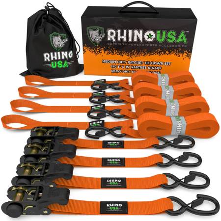 Rhino USA - Rhino USA RCHT-4PACK-ORG - 1’’ X 15’ Ratchet Tie-Down Set (4-Pack Orange)