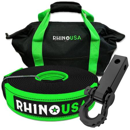 Rhino USA - Rhino USA RNO-20STRAPHITCH - 20’ Tow Strap & Shackle Hitch Receiver Combo