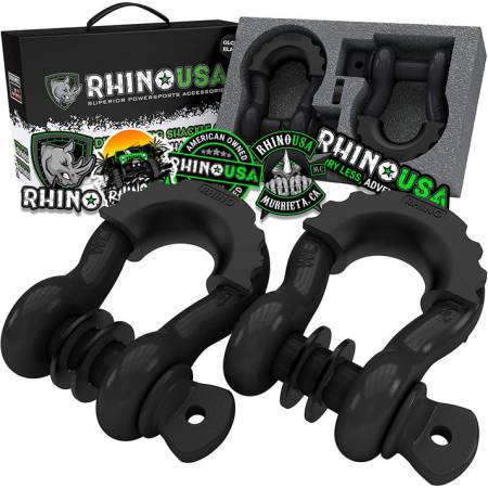 Rhino USA - Rhino USA RNO-BLK-SHACKLES - ¾’’ D-Ring Shackle Set (Black)