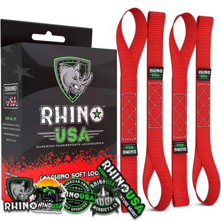 Rhino USA - Rhino USA SOFT4PACK-RED - 1.7'' x 17'' Soft Loop Tie Down Straps (4-Pack Red)