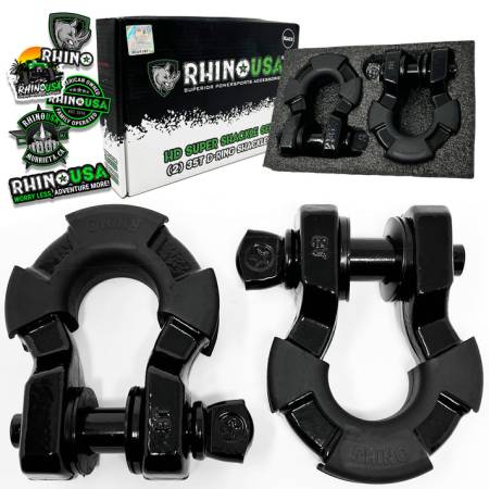 Rhino USA - Rhino USA SUPERSHACK-BLK - 8 Ton Super Shackles (Black) w/ Isolators