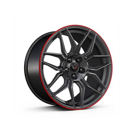 GM Accessories - GM Accessories 85622293 - Corvette C8 Z06 20x10-Inch Forged Aluminum Spider-Design Front Wheel in Satin Graphite with Red Stripe