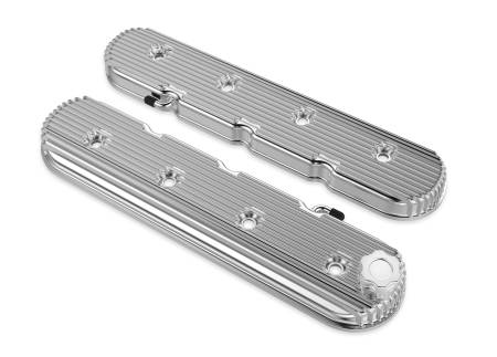 Holley - Holley 241-131 - Vintage Series Finned Ls Valve Covers, Standard Height - Polished