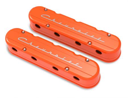 Holley - Holley 241-178 - 2-Piece "Chevrolet" Script Valve Cover - Gen Iii/Iv Ls - Factory Orange Machined