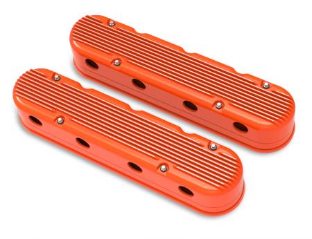 Holley - Holley 241-183 - 2-Piece Finned Valve Cover - Gen Iii/Iv Ls - Factory Orange Machined