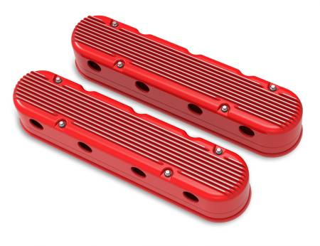 Holley - Holley 241-184 - 2-Piece Finned Valve Cover - Gen Iii/Iv Ls - Gloss Red Machined