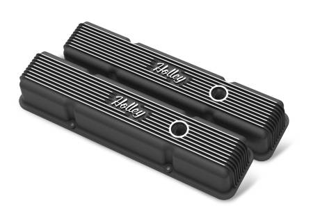 Holley - Holley 241-242 - Valve Covers - Vintage Series - Finned - Sbc - Satin Black Machined