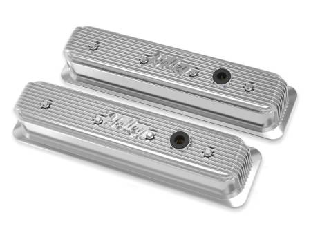 Holley - Holley 241-248 - Vintage Finned Valve Cover - "Holley" Script - Sbc - Center Bolt - Polished