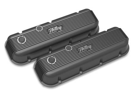 Holley - Holley 241-302 - Vintage Series Finned Valve Covers - Bbc - Satin Black Machined