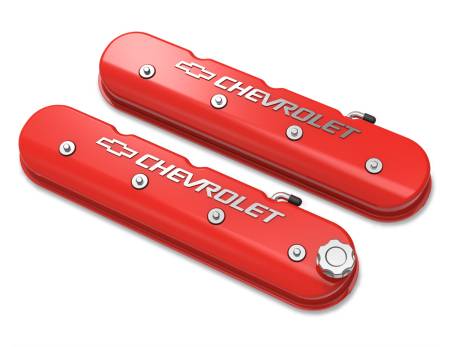 Holley - Holley 241-404 - Tall Ls Valve Cover With Bowtie/Chevrolet Logo - Gloss Red Machined Finish