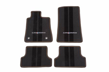 GM Accessories - GM Accessories 23283733 - Chevrolet Camaro First-and Second-Row Premium Carpeted Floor Mats In Jet Black With Camaro Script (2016-2022)