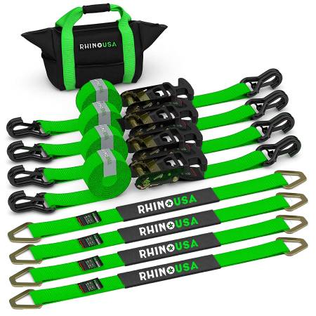 Rhino USA - Rhino USA 2IN-HDKIT-GRN - 2" x 8' Vehicle Ratchet Tie-Down Kit Green (4-Pack)