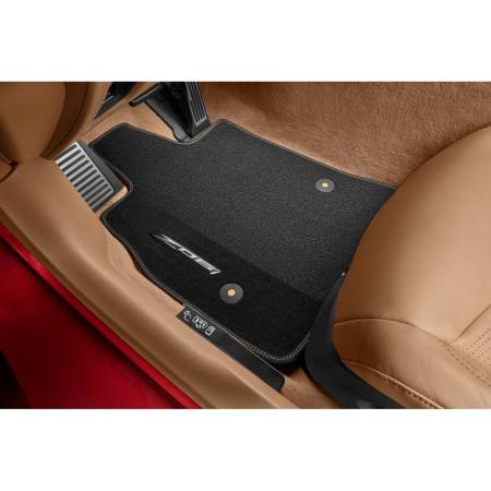 GM Accessories - GM Accessories 84909001 - Premium Carpeted Floor Mats in Jet Black with Natural Tan Stitching [C8 Corvette Z06]