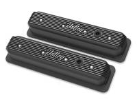 Holley - Holley 241-247 - Vintage Finned Valve Cover - "Holley" Script - Sbc - Center Bolt - Satin Black Machined - Image 1