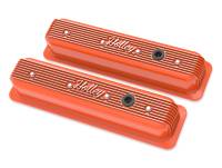 Holley - Holley 241-249 - Vintage Finned Valve Cover - "Holley" Script - Sbc - Center Bolt - Factory Orange Machined - Image 1