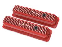 Holley - Holley 241-250 - Vintage Finned Valve Cover - "Holley" Script - Sbc - Center Bolt - Gloss Red Machined - Image 1