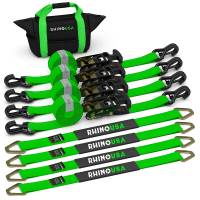 Rhino USA - Rhino USA 2IN-HDKIT-GRN - 2" x 8' Vehicle Ratchet Tie-Down Kit Green (4-Pack) - Image 1